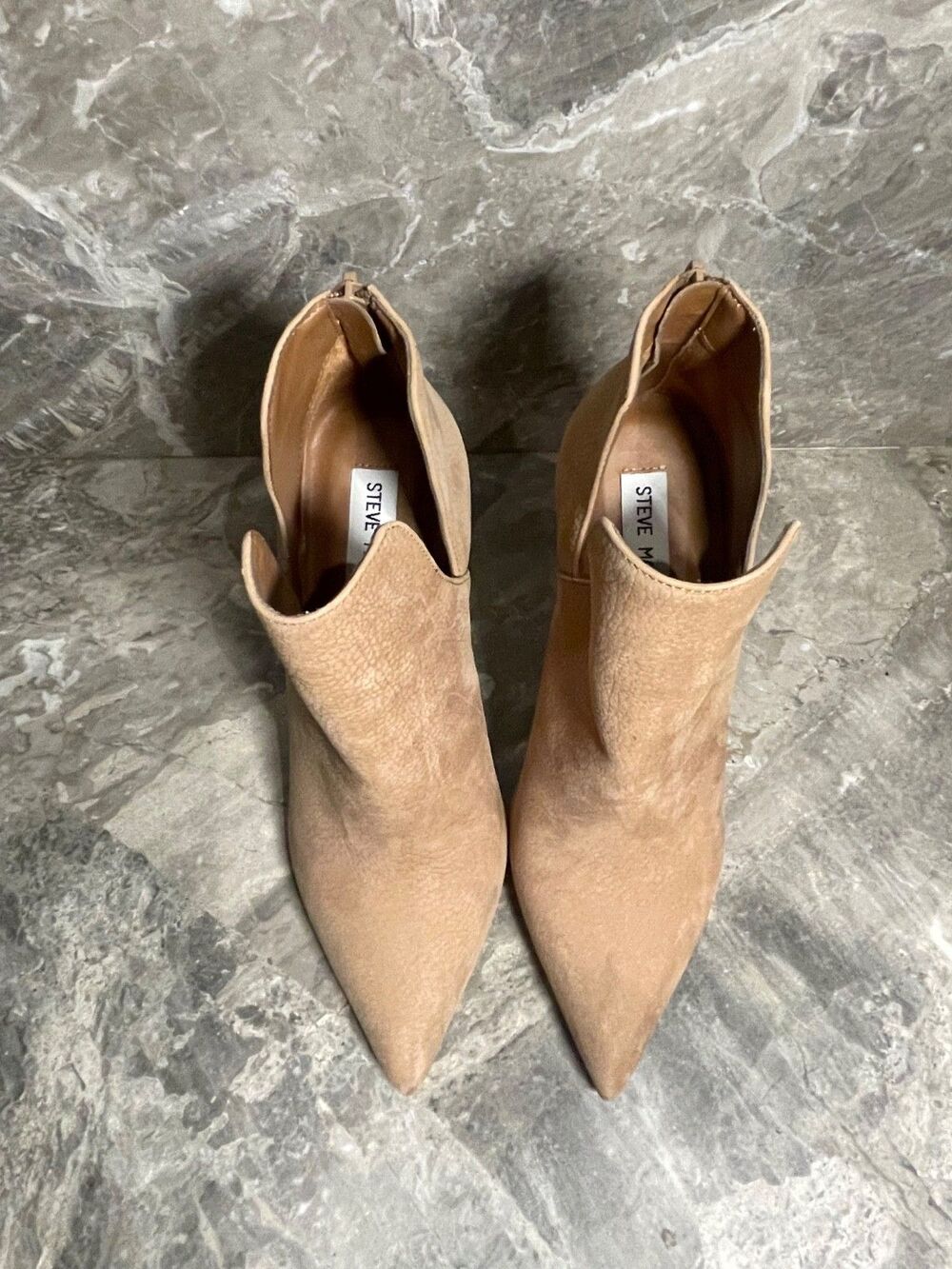 Steve Madden Tan Leather Ankle Booties Pointed Toe Stiletto Heel Cut Out Size 7